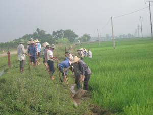 Nông dân xã Hợp Thành (Kỳ Sơn) tham gia chiến dịch toàn dân làm thủy lợi, góp phần đảm bảo nguồn nước tưới cho sản xuất nông nghiệp.

