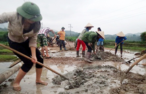 ĐV-TN xã Tân Lập (Lạc Sơn) tham gia đổ bê tông tu sửa ngầm Bến Lấp.