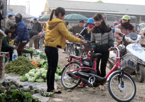 Các chợ truyền thống nhộn nhịp hơn vào những ngày cuối năm. (Trong ảnh: Tấp nập người mua, bán tại chợ Nghĩa Phương).