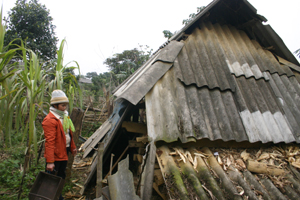 Chị Bùi Thị Thời, xã Ngọc Sơn (Lạc Sơn) tận dụng proximăng cũ để lợp che chắn chuồng trâu.