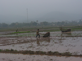 Nhân dân huyện Kỳ Sơn huy động máy móc để đẩy nhanh tiến độ làm đất