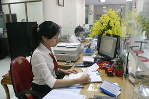 Cán bộ Ngân hàng NN &PTNT - Chi nhánh Phương Lâm (TPHB) tạo điều kiện cho hàng trăm hộ kinh doanh vay vốn phát triển hoạt động kinh doanh.